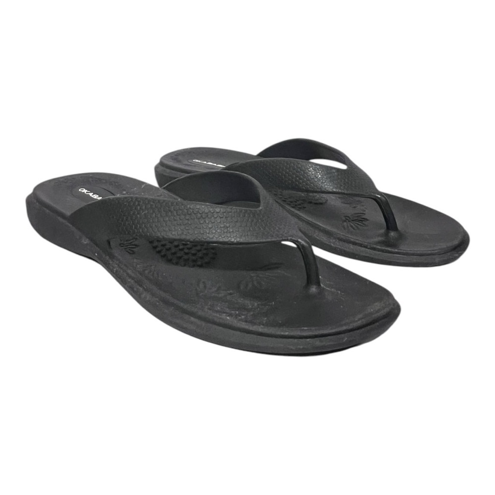 Okabashi Flip Flops Unisex M‎ Black Rubber Thong Beach Summer USA Made 9.5 10.5